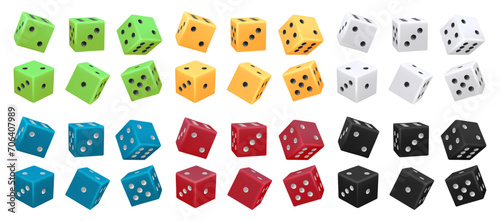 Cubes with random numbers, rolling or throwing dice cube for luck in game or casino. Vector isolated object for playing boardgame or gamble. Win and betting, gaming experience leisure or hobby