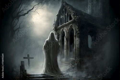 gothic art ghost in the graveyard