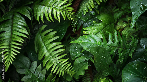 Primer plano de Hojas de helecho en la naturaleza verdes. Textura de follaje verde en la selva.