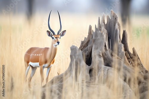 impala standing by termite mound, scanning for predators