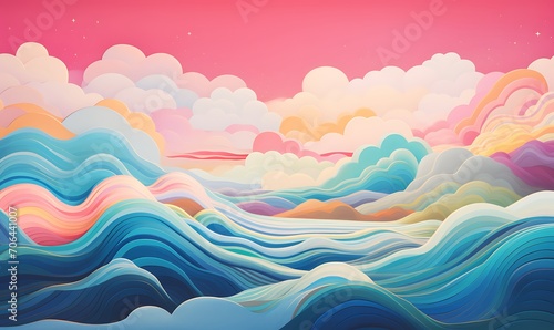 A colorful cloud with wavy lines on it, in the style of surreal 3d landscapes, textural explorations. Generative Ai
