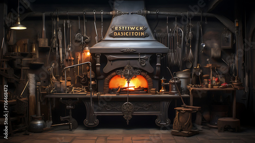 Studio blacksmith retro workshop, concept vintage aesthetic, studio tool blacksmith presentable