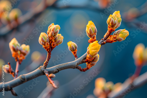 spring and early blossom, buds on a tree branch. fresh early morning. nature, fitness. green and healthy life style, start of life. March, april, february.