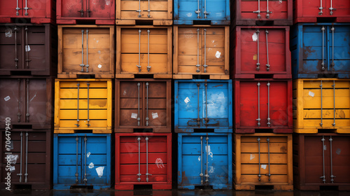 Colorful containers in a freight terminal. Cargo transportation and logistics.