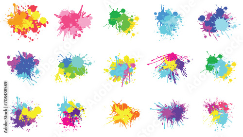 Color paint splatter. Spray paint blot element. Colorful ink stains mess.Colorful paint splatters. Watercolor spots in raw and paint splashes collection,Illustration drop splatter paint.