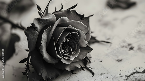 A mysterious black rose with thorns isolated on a white background for design layouts,
