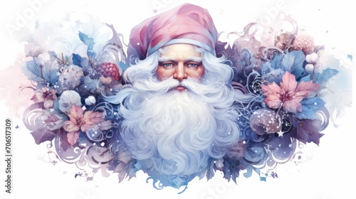 Santa Clause portrait. Christmas character. watercolor illustration isolated on white. Neural network AI generated art