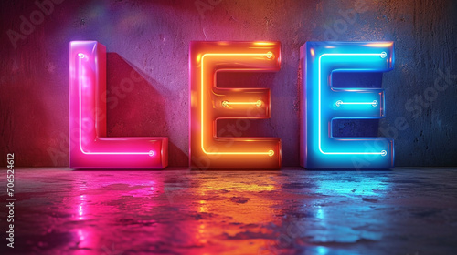 Lee written with colorful neon letters