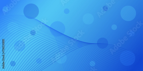 Abstract background with waves for banner. Medium banner size. Vector background with lines, circles and shapes. Blue color. Water, ocean, winter. Brochure, booklet