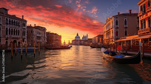 Sunset in venice, italy by gregory w, in the style of nikon d850, silver and crimson, peter paul rubens
