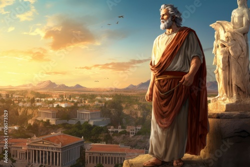 Architectural Greek man ancient city. Tourism history. Generate Ai