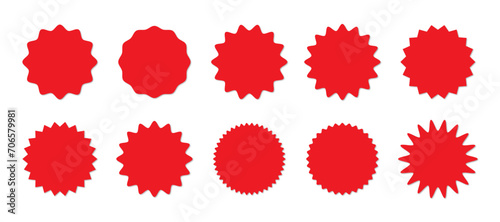 Zig-zag circle collection in red color. Circle with sharp and rounded waves edge. Sale and big set of red zig-zag circle sticker, Sale and discount template sticker. Red sale labels isolated.