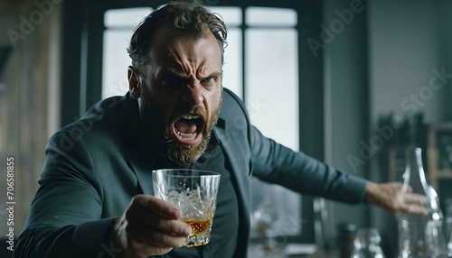 Angry man with glass of alcohol