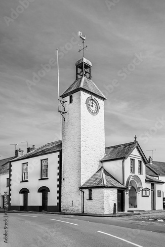 Laugharne, Pembrokeshire, Wales, UK: The Congregational Church, small white chapel church in regular use since its completion in 1894 as slate over stone construction in black and white