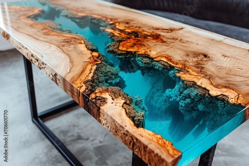 Scandinavian solid wood dining table with epoxy resin top
