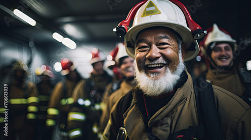 Determined firefighter in Santa hat leads team in training at fire station