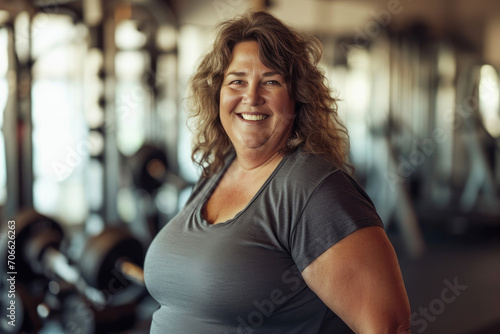 Smiling Plus-Size Lady at the Gym
