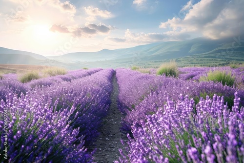 Freshly bloomed lavender stretching across a peaceful countryside