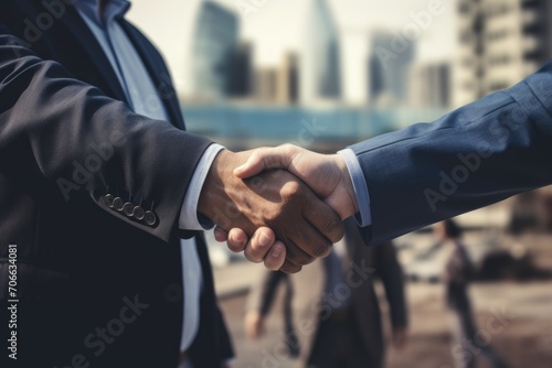 Diverse businessmen handshaking on a construction site