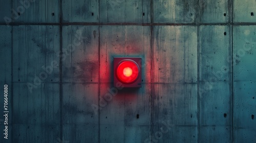 One single simple red alert alarm light on a concrete wall