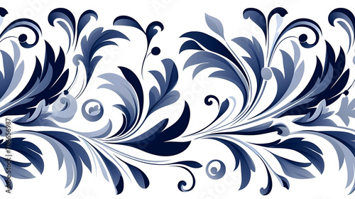 Abstract blue and white arabesque floral ornament indigo blue seamless wallpaper background banner 