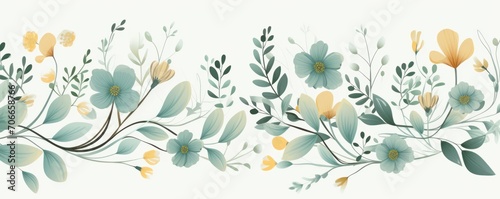 Sage pastel template of flower designs with leaves and petals