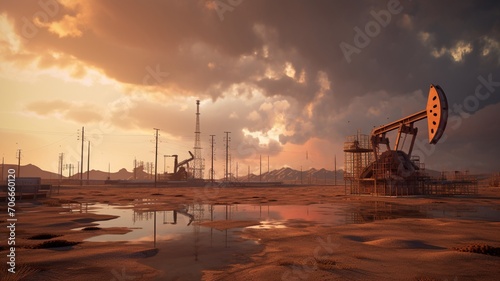 Beautiful oil production pump landscape scenery wallpaper