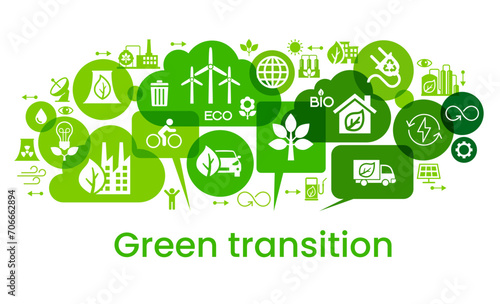 Alternative clean energy. Transition to environmentally friendly world concept. Ecology infographic. Green power production. Transition to renewable alternative energy.