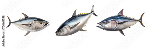 Set of tuna cut out on a transparent background. The underwater world isolated. A design element to be inserted into a project or design