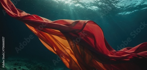 a woman in a red dress is floating in the water with her arms in the air and her legs in the air.