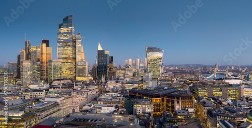 UK, England, London, City skyline 2024 from St Pauls dusk