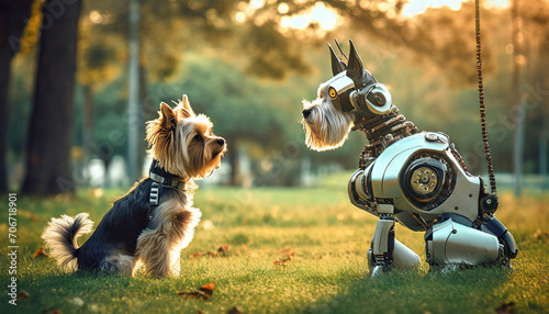 Rencontre entre un chien et un chien robot