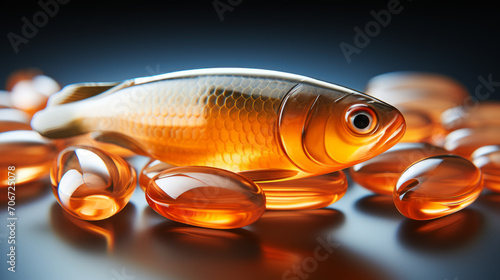 Omega 3 concept. Fish oil capsules with omega 3.