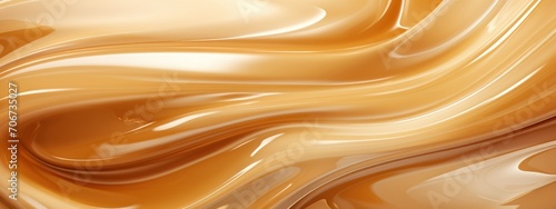 viscous liquid brown caramel, twisted in waves and spirals. horizontal photo, texture, banner, mock-up, isolated