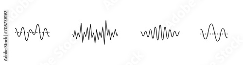 Sound wave set. Audio waves, Equalizer, radio signal elements. Sound wave, music signal vector icons
