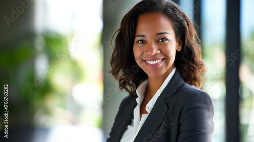 Happy young black african american female businesswoman, portrait representing workplace inclusion and and ethnic diversity
