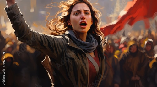 Illustration capturing the intensity of a female activist protesting with anger, bold and determined