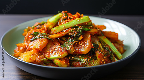 kimchi korean food on wooden table