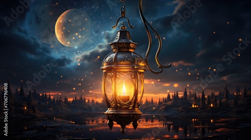 Ramadan lantern and crescent moon
