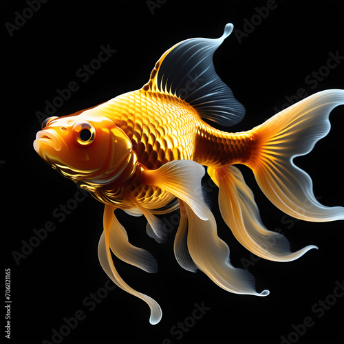 Fließendes Gold: Nahaufnahme eines Goldfisches mit schimmernden Flossen