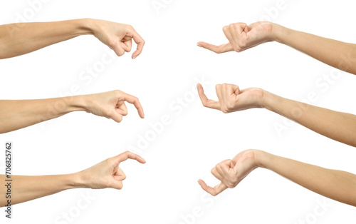 Scratching finger. Multiple images set of female caucasian hand with french manicure showing Scratching finger gesture