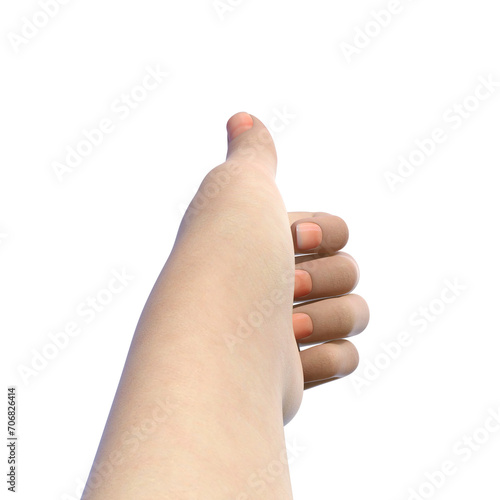 手を伸ばしていいねをしている手を本人が見ている3Dのイラスト素材