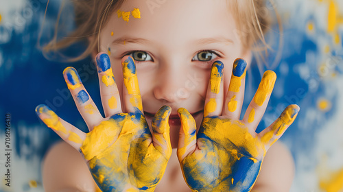 The child draws with finger paints, develops imagination and finger motor skills.