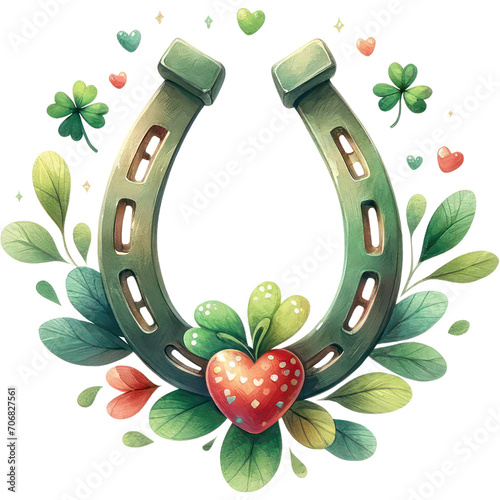 St Patrick's Day, Cute St Patrick's Day Design Elements horse shoes with flowers wreath in St Patrick's Day Theme PNG Clipart