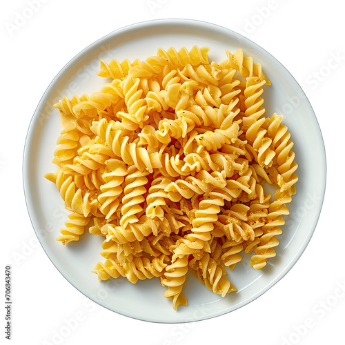 Plate of Pasta isolated on white background, top view