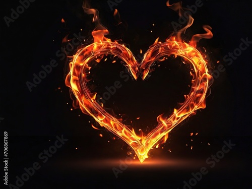 Corazón formado por llamas sobre fondo negro
