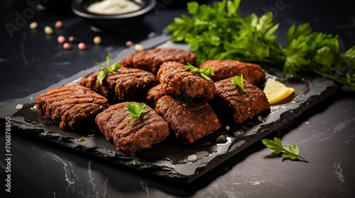 delicious Lebanese Arabic food kibbeh kibe on black slate