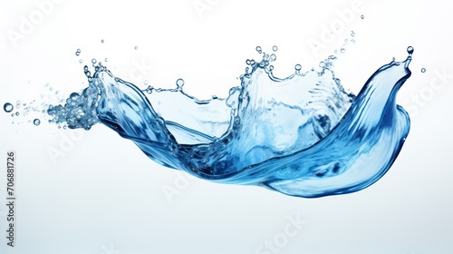 A Close-up of Blue water, spiral, liquid, splash, swirling wave, white isolated background.