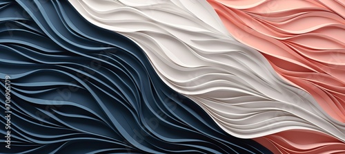 Papercut craft origami abstract pattern in various shades of peach and dark blue, paper art concept