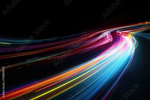 Abstract long exposure colorful light on black background